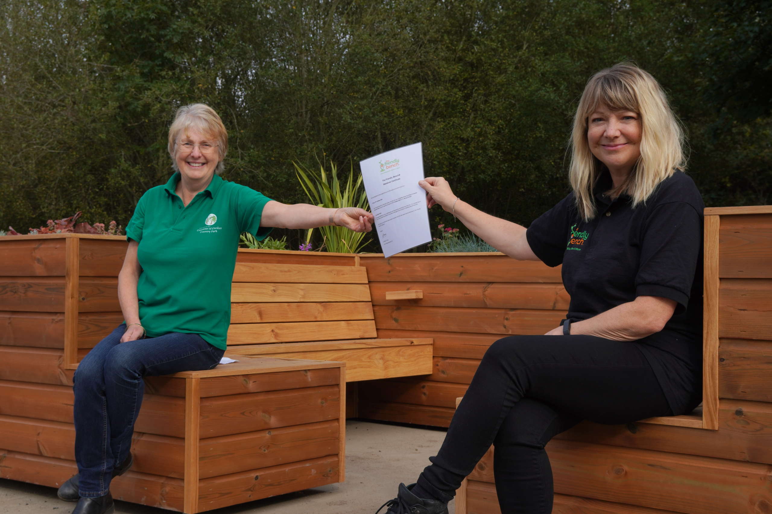 Morag and Lyndsey, the creator of The Friendly Bench